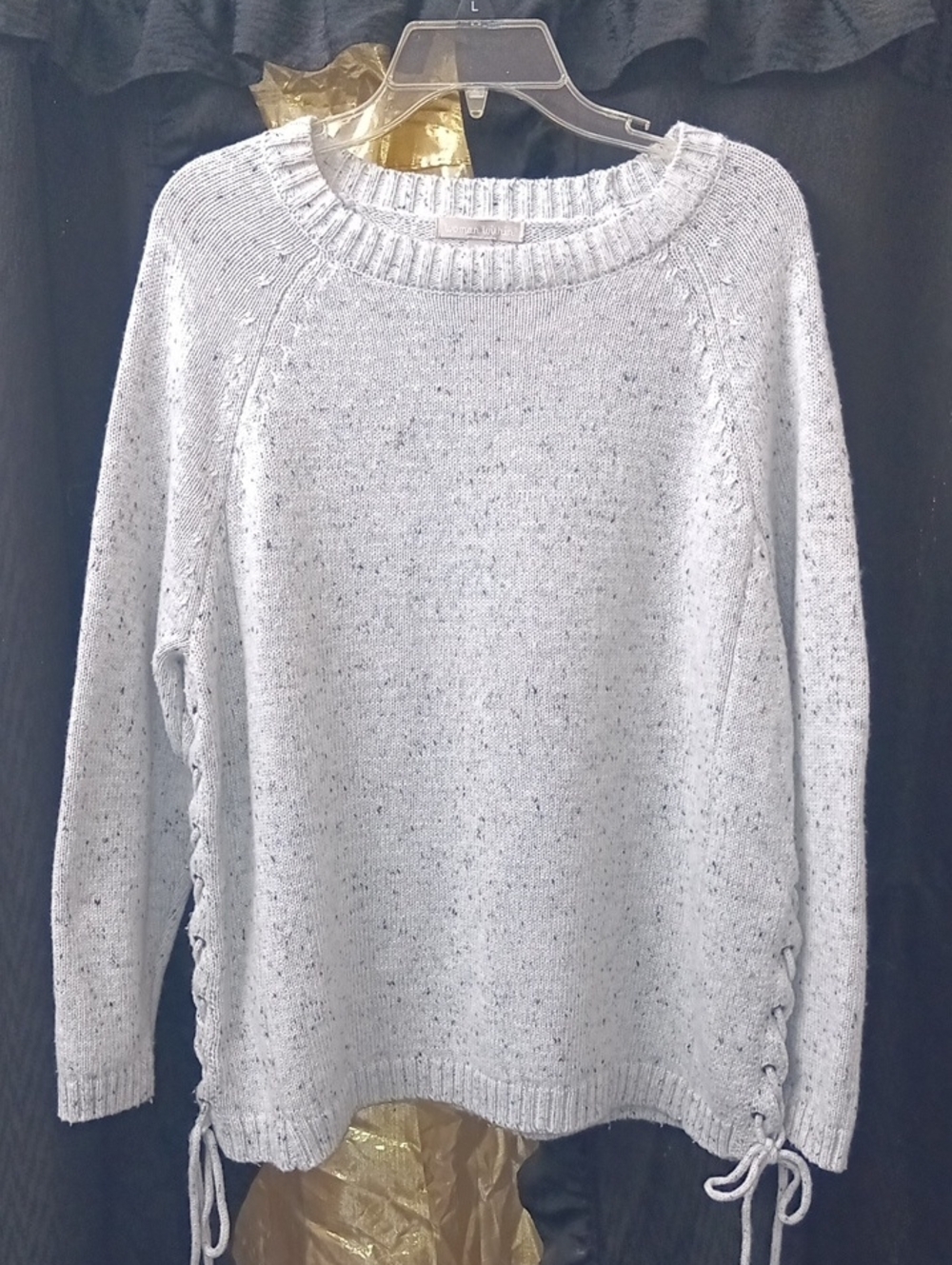 Woman Within Light Gray Lace-Up Side Crewneck Sweater| Size 14/16 M/L